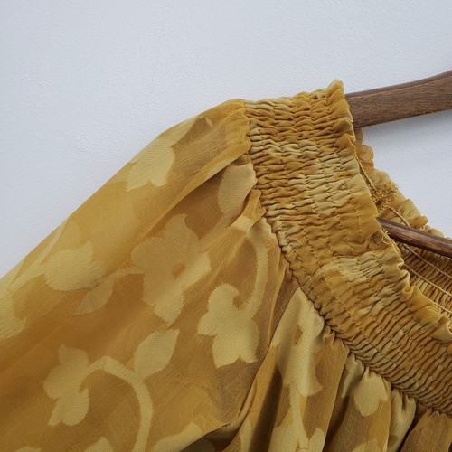 Willow & Clay Womens Floral Off Shoulder Bell Sleeve Top Size M Mustard Yellow - Picture 9 of 15