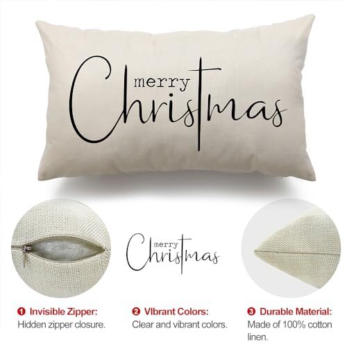 Christmas Pillow Covers Merry Christmas Throw 20" x 12" (Pack of 1) White1 - Picture 6 of 7
