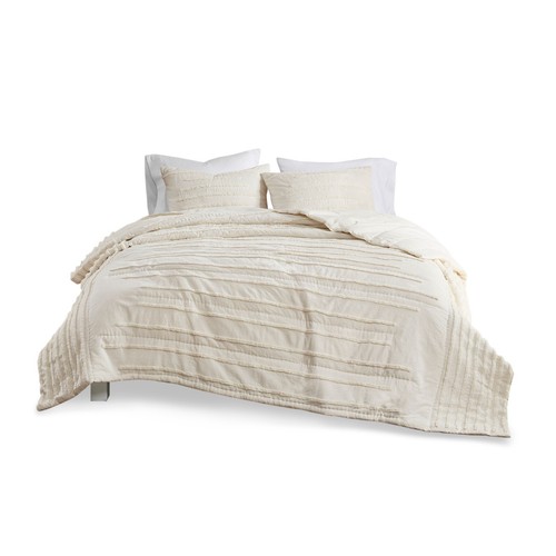 Mercer 3 Piece Cotton Quilt Set with Chenille Trims Full/Queen - Picture 9 of 10
