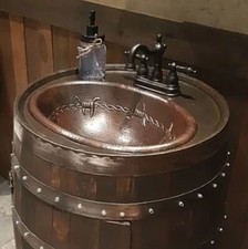 19" Rustic Oval Copper Bath Sink Barb Wire Design Drop In with Pop Up Drain
