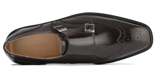 Zapatos de vestir Firenze Atelier para hombre con punta de ala marrón doble correa de monje - Imagen 8 de 14