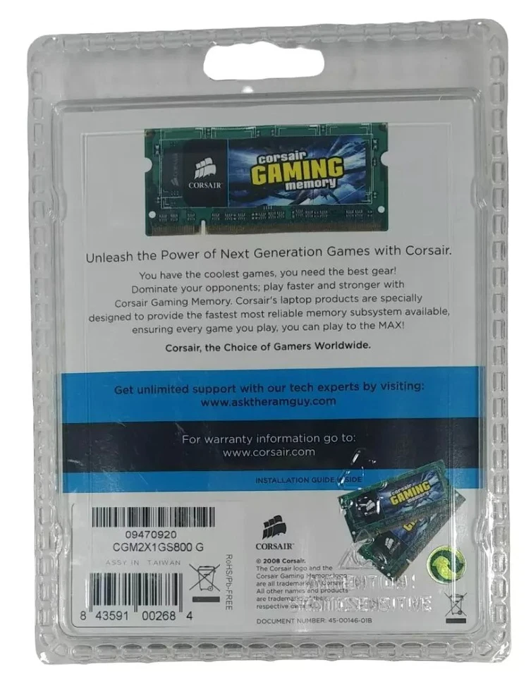 Corsair CGM2X1GS800 1GB Laptop Gaming DDR2 Memory - Image 3 of 4