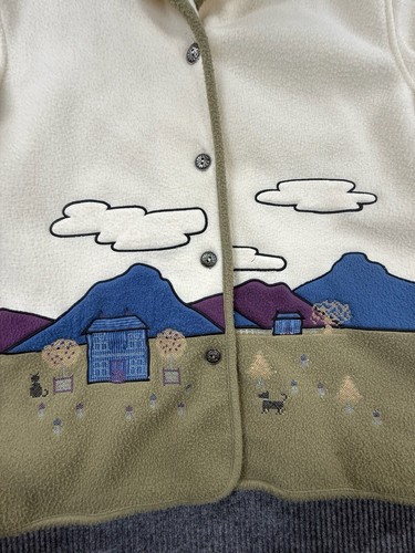 Alfred Dunner Sweater Womans Large Button Up Fleece Jacket Embroidered Mountain - Picture 2 of 14