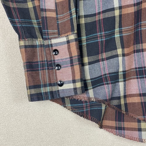 Rustler Shirt Mens 14.5 Brown Blue Plaid Long Tails Button Up Adult - Picture 3 of 9