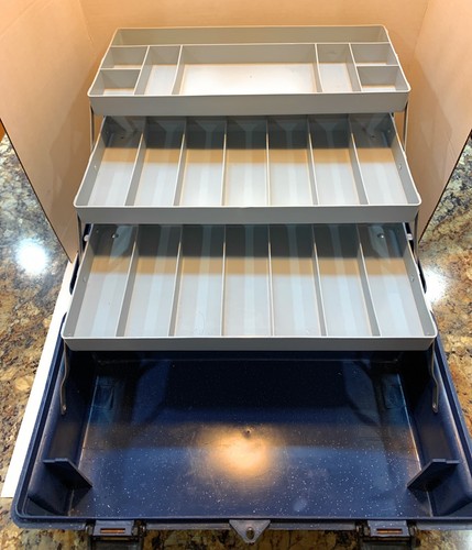 18" Tri-Level Aufbewahrung Organizer Werkzeugkiste mit Riegeln für Teile Werkzeuge Handwerk Blau - Bild 3 von 7