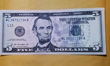 ~2013 Five dollar  $5  United States of America banknote AU Note