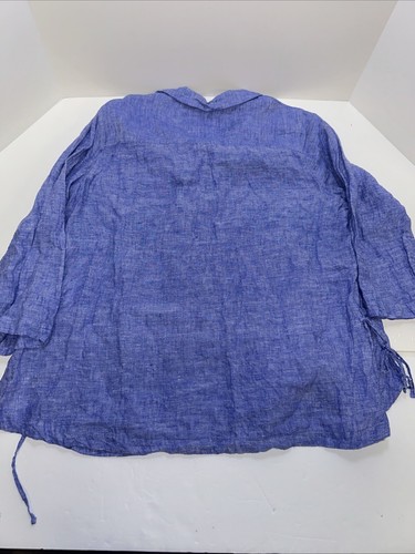 ISAAC MIZRAHI 100% Linen Popover Top Beachy Blue XL - Picture 5 of 5