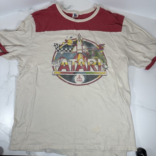 Vintage 80s Atari Gamer T Shirt Logo Video Game Tee Junk Food Worn Relic XXL - Picture 1 of 9