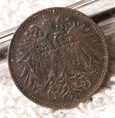 1894 Austrian 2 Heller Coin ,KM2801 ~ Austria WW1 Heavily Circulated Bronze Coin - Picture 2 of 14