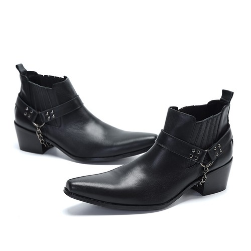 Nuevas botas cortas de tacón alto negras con cremallera punta para hombre de moda botas de club coreanas - Imagen 13 de 15