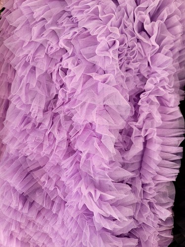 Lavender Ruffled Tulle Lace Fabric Sold By The Yard Ruffles Embroidery On Mesh - Picture 13 of 14