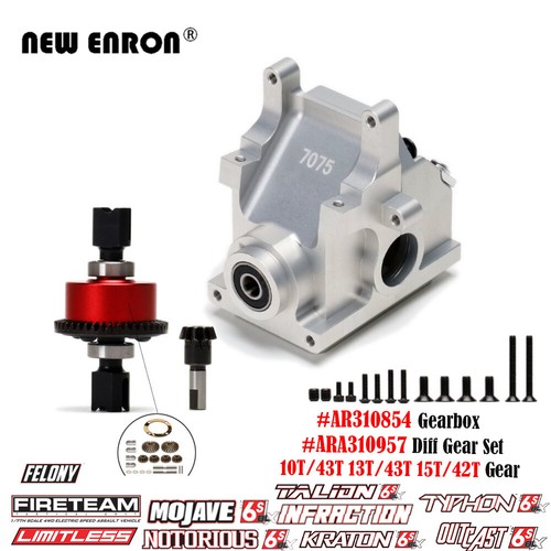 Diff Gearbox Case 10/43T 13/43T 15/42T AR310854 ARA310957 For RCArrma 6S 1/7 1/8 - Picture 18 of 46