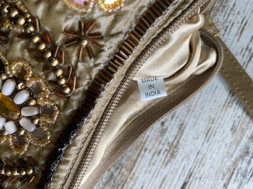 Purse Art Deco Style Jeweled Beaded Jewels Amber Embroidery India zip bag Artsy - Picture 12 of 13