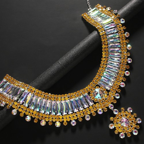 AB Rhinestone Crystal Choker Necklace Wedding Party Prom Necklaces For Women - Foto 3 di 5