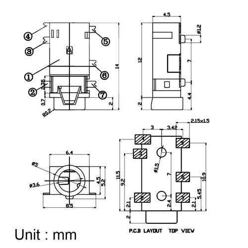 3.5 mm Audio Jack Connector PCB Mount Female Socket 6 Pin PJ-311D/PJ-342B 5pcs - Afbeelding 4 van 4