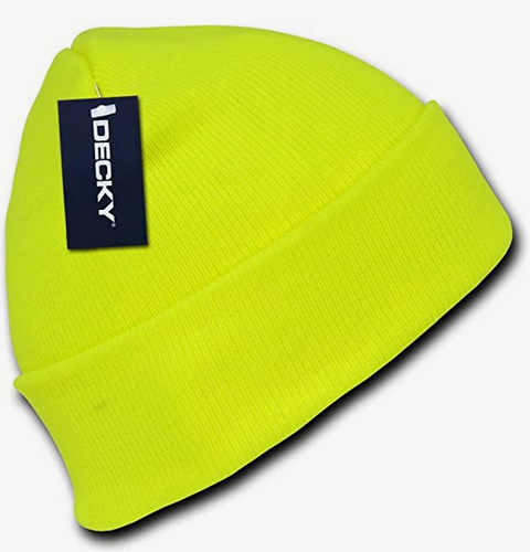 Neon Knit Cuff Long Beanie Hat Winter Cap - Green Orange Yellow - Picture 2 of 6