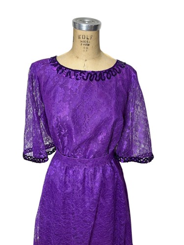 1980s purple lace formal dress by Mike Benet Plus Size - Picture 2 of 9