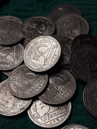 Vintage German 50 Pfennig ~, 1920s Heavily Circulated Coin , 1 Coin - Picture 6 of 6