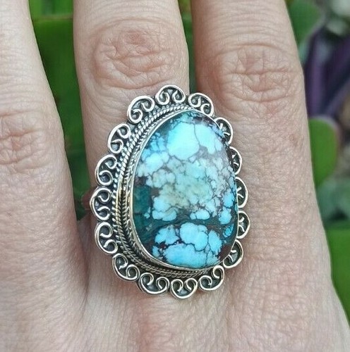 ANELLO DONNA ARGENTO 925 RING SILVER STERLING TURCHESE TURQUOISE MISURA 20 A187 - Foto 4 di 12