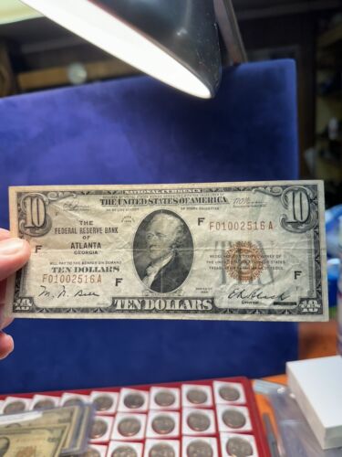 1929 TEN DOLLAR $10 DOLLAR BILL FEDERAL RESERVE BANK of ATLANTA BROWN SEAL - Picture 3 of 3