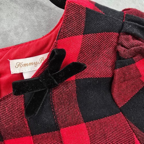 Tommy Bahama rot schwarz kariert Schottenkaro Gingham Schlag Schleife Mädchen Kleid Größe 7 - Bild 6 von 8