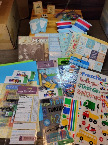 It's a Boy Scrapbook Supply Lot Junk Journal Stickers, Papers, Buttons, Ribbons - Picture 9 of 11