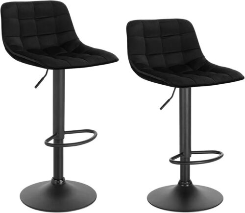 2X Designer Soft Velvet Kitchen Counter Bar Stools Adjustable + Matt Black Base - Picture 2 of 16