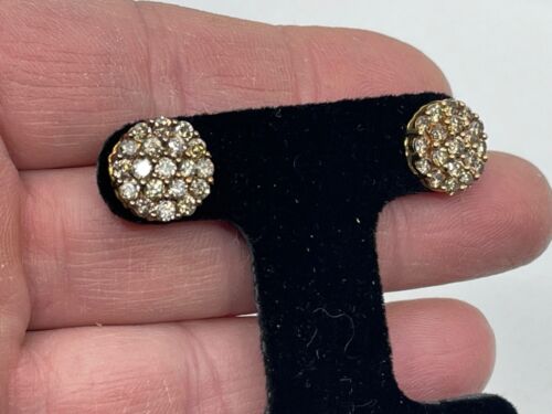 Champagne Diamond Cluster 10K Yellow GolD 2ct TCW Stud Round - Picture 1 of 11
