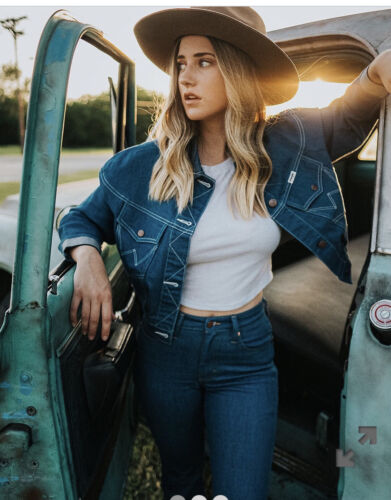 FREE PEOPLE Wrangler Women's Crop Denim Jean Jacket Cropped Retro Sz Small  | eBay