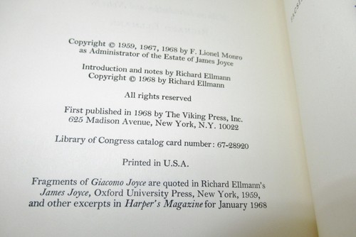 James Joyce - GIACOMO JOYCE 1st ed 1968, Very Good Copy in Slipcase-1st Printing - Foto 9 di 9