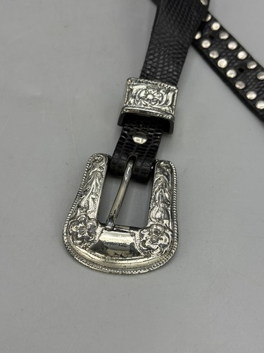 Black Western Style Leather Belt Silver Embellishments Neiman Marcus 40" - Picture 4 of 12