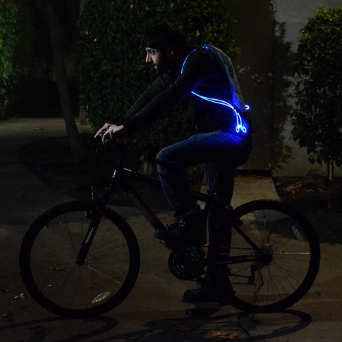 LED Backpack Blue Lightweight Drawstring Bag Light Up Straps Safety Sports Rave - Picture 6 of 9