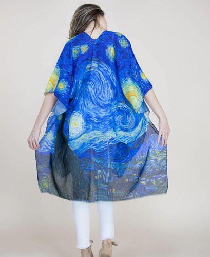 Starry Night Van Gogh Kimono Starry Night Beach Coverup Art Print Kimono - Picture 2 of 4