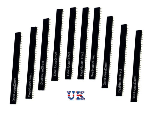 40 pin Arduino intestazione femmina 2,54 mm presa intestazione breadboad singola striscia grezza UK - Foto 1 di 9