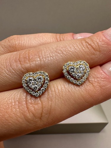 Pendientes de corazón con halo de diamantes cultivados en laboratorio de 0,75 quilates de oro amarillo de 9 quilates LGSL16 - Imagen 12 de 17