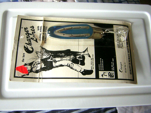 Cargador VINTAGE Cuchara Acero Inoxidable Modelo #4-Azul y Plateado-en Paquete Original - Imagen 3 de 3