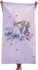 alottagifts Unicorn Beach Towel Flowers Microfiber Pink 30 x 60 Bath Towel NEW