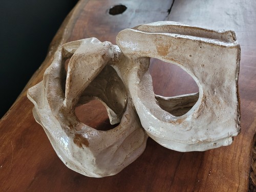 Sculpture Abstract Art Pottery Vintage MCM Glazed Clay Textured Skeleton Bones - Picture 13 of 24