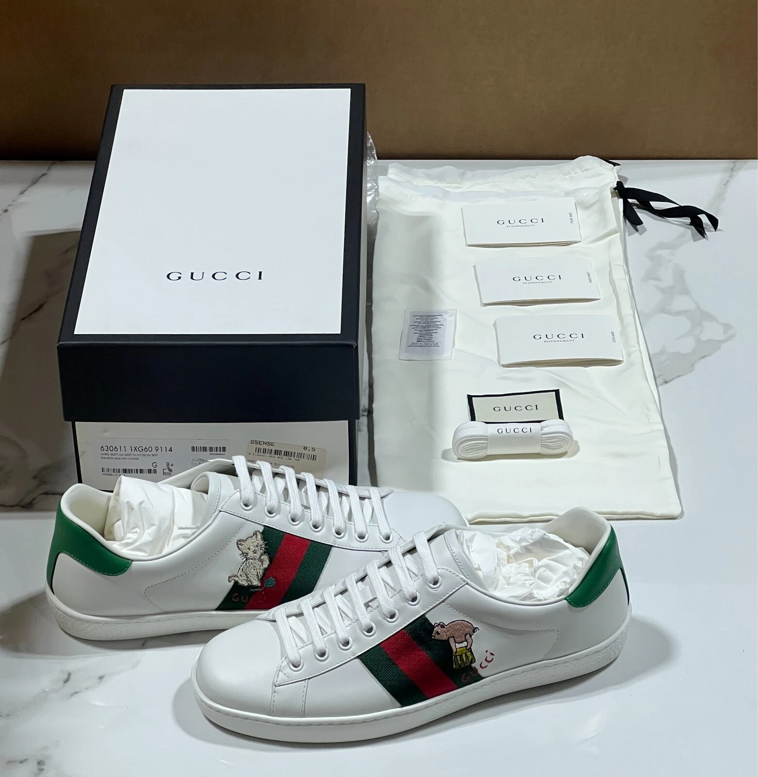 Baskets homme Gucci Ace Kitten/Pig (US 8,5 / EU 42) NEUVES / 630611 1XG60 9114