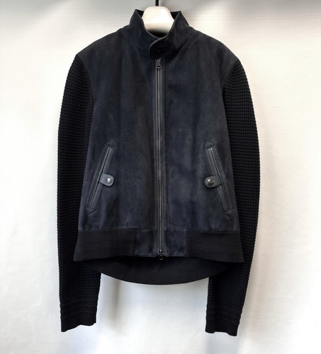 Chaqueta de bombardero TOM FORD de cuero para hombre azul marino en contraste de gamuza y punto IT 54 US 44 grande - Imagen 3 de 10