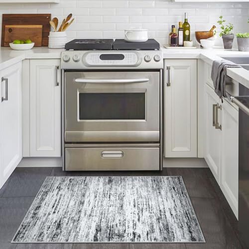 Modern Abstract Entryway Rug Indoor 2x3 2'x3'(24"x36") Black Gray White - Bild 2 von 6