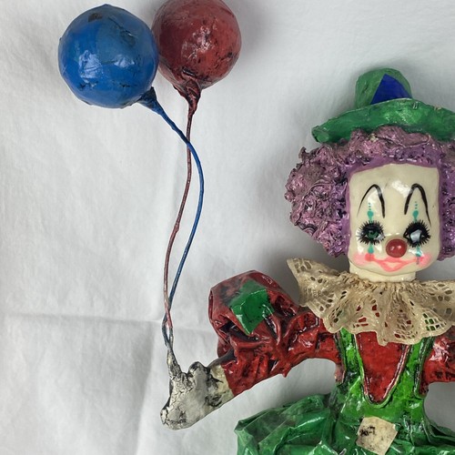 Vintage große Pappmaché Clown Figur Spitzenkragen hält Ballon Mexiko - Bild 7 von 15