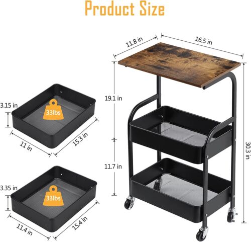 3 Tier Mobile Printer Stand Utility Cart w/Storage Baskets Rolling Printer Table - Picture 3 of 9