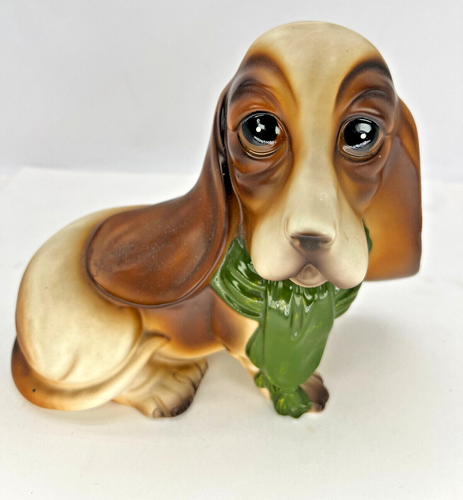 Bassett Hound Dog Ceramic sitting Figurine 7" 7" Tall HAND PAINTED Enesco