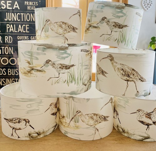 MADE TO ORDER LAMPSHADE SANDERSON ESTUARY BIRDS  MIST/IVORY WHITE DRUM /TAPERED - Picture 10 of 10