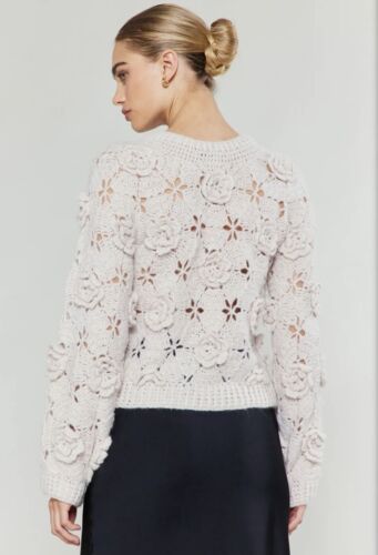 Anthropologie Current Air Ivory Cottage Core 3D Floral Crochet Sweater Size M/L - Picture 14 of 17