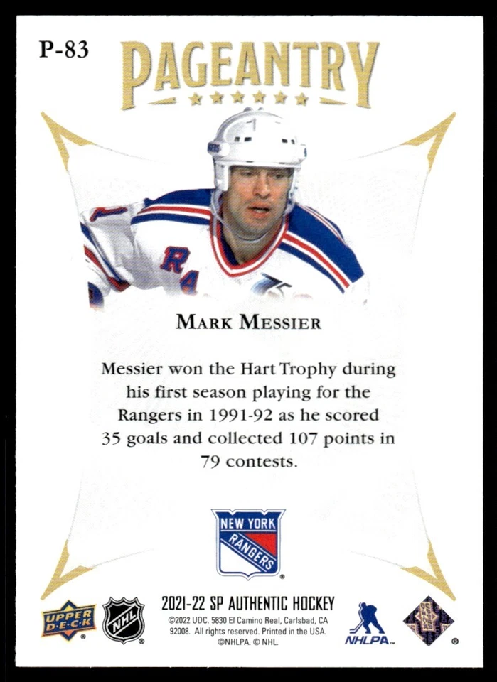 2021-22 SP Authentic Pageantry Mark Messier - #P-83 - Image 2 of 2
