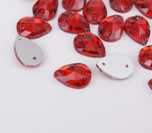 10x14mm Sew On Rhinestone Teardrop Glass Big red Crystal Sewing Gem Flatback - Picture 2 of 6