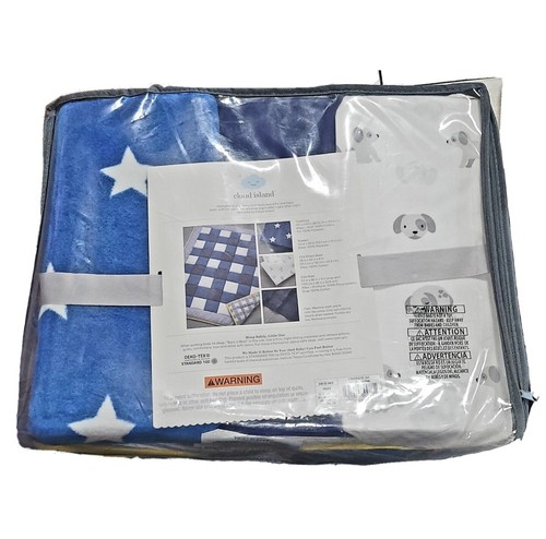Baby Boys' Nursery Crib Bed Set 4pc Cloud Island Blue Gray Yellow Puppies Stars  - Picture 2 of 5