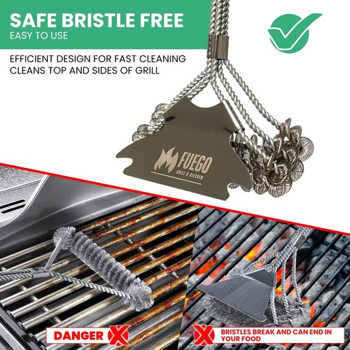 Fuego Grill Brush & Scraper Bristle-Free 17" Stainless Steel Handle BBQ Tool - Picture 3 of 9
